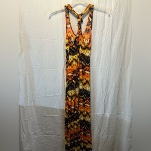 Asymmetrical Women's Dress in Orange and Black